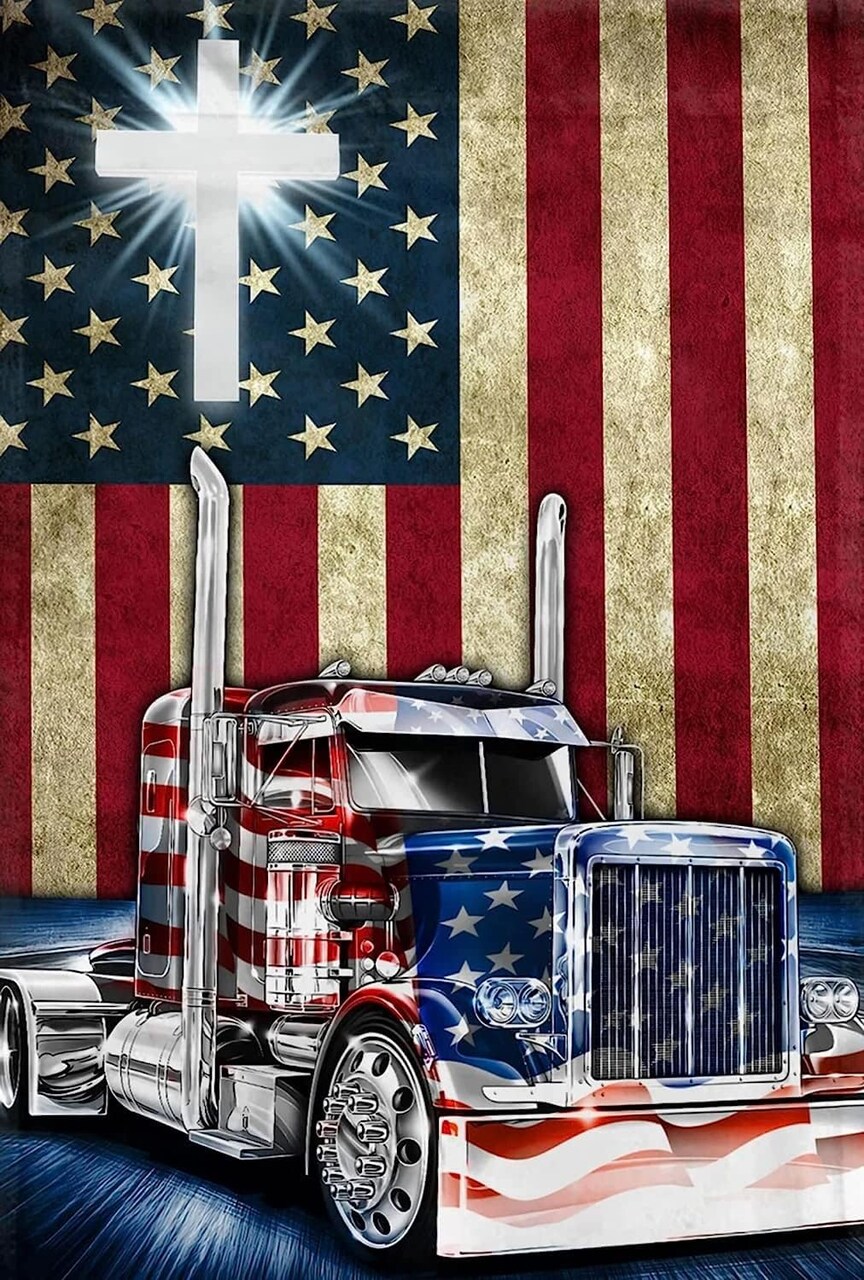 5D Diamond Art Painting by Number Kits Full Drill Truck American Flag patriotic diamond art 16x20 Inch Round Drill Diamond Art Dots for Adults Crafts Cross Stitch Wall Decor